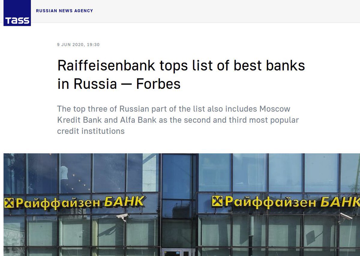 Auch die Kundenzufriedenheit bei Raiffeisen ist hoch: 2021 bezeichnete die amerikanische Forbes sie als die „beste Bank Russlands“, und 2018 nannte das Magazin Euromoney sie „die beste Bank für Private Banking Services für vermögende Kunden in Zentral- und Osteuropa“.
4/12