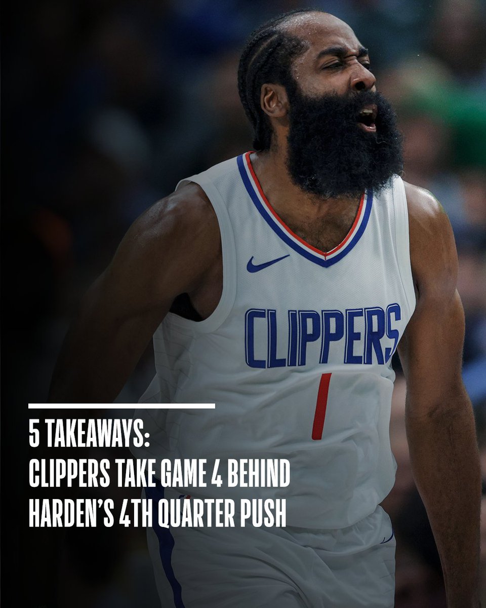 James Harden and Paul George combine for 66 PTS to power the Clippers to a Game 4 win, and a 2-2 series tie against the Mavericks. @mikecwright breaks down his 5 takeaways from a high-octane Game 4. DAL-LAC Game 5, Wednesday at 10pm/et on TNT. 📰: link.nba.com/LAC-DAL-G4