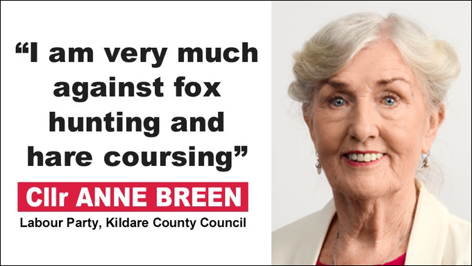 “I am very much against fox hunting and hare coursing” - #LE2024 candidate Cllr Anne Breen (Labour Party, #Kildare #Naas) 👍👍 banbloodsports.wordpress.com/2019/10/28/kil… #LE24 Support compassionate candidates