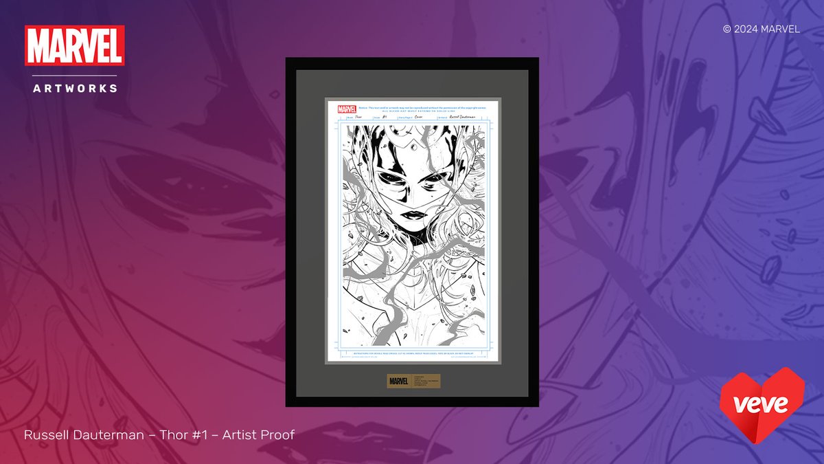 A CLOSER LOOK 👀 1/1 Silent Auction Starts NOW! The First appearance of Jane Foster as Thor!! 🔥 This 1/1 @Marvel Artwork cover for Thor (2014) #1 from @rdauterman is available via silent auction now thru Fri, 3 May at 12 PM. go.veve.me/3wlLCv5