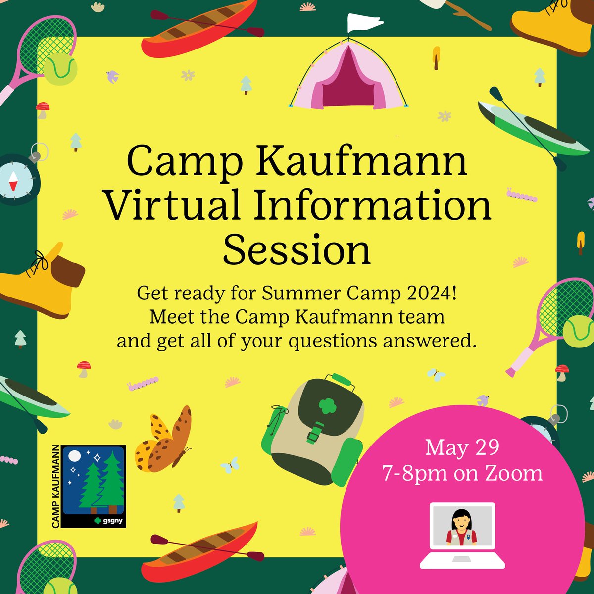 Who's excited for summer!? 🙋 Discover what Camp Kaufmann has in store at our virtual information session. ☀️ Let's make this summer the best one yet! 🏕️