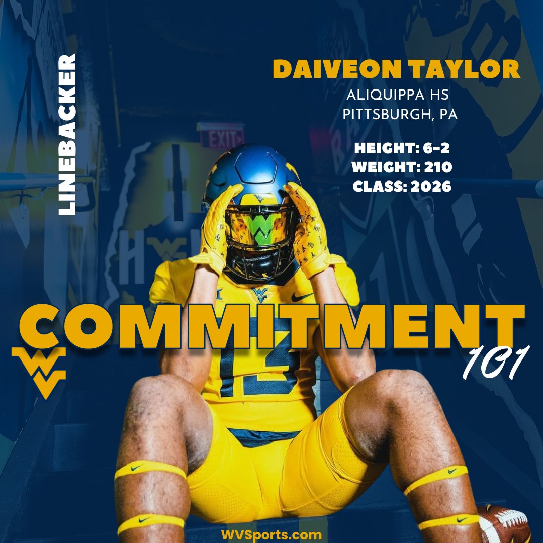 Link: gowvu.us/mfg Breaking down everything you need to know about the commitment of 2026 LB Daiveon Taylor to the #WVU football program. #HailWV