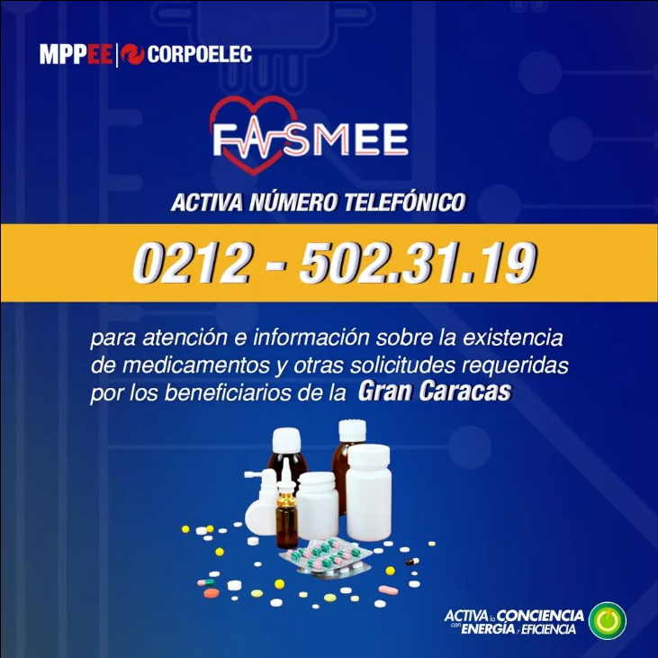 ⚡FASMEE⚡ Pone a tu disposición el número 0212-502-31-19. Para informarte sobre existencia de medicamentos y otras solicitudes de beneficiario de la Gran Caracas.