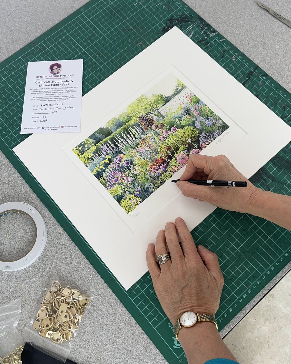 Signing and numbering limited edition prints in time for the market in Malvern this coming weekend.
Here’s a 15x12” print of Come into the Garden, available from my website and Etsy shop too
#WorcestershireHour #MakvernHillsHour #Spring 
#Gardens #Watercolour