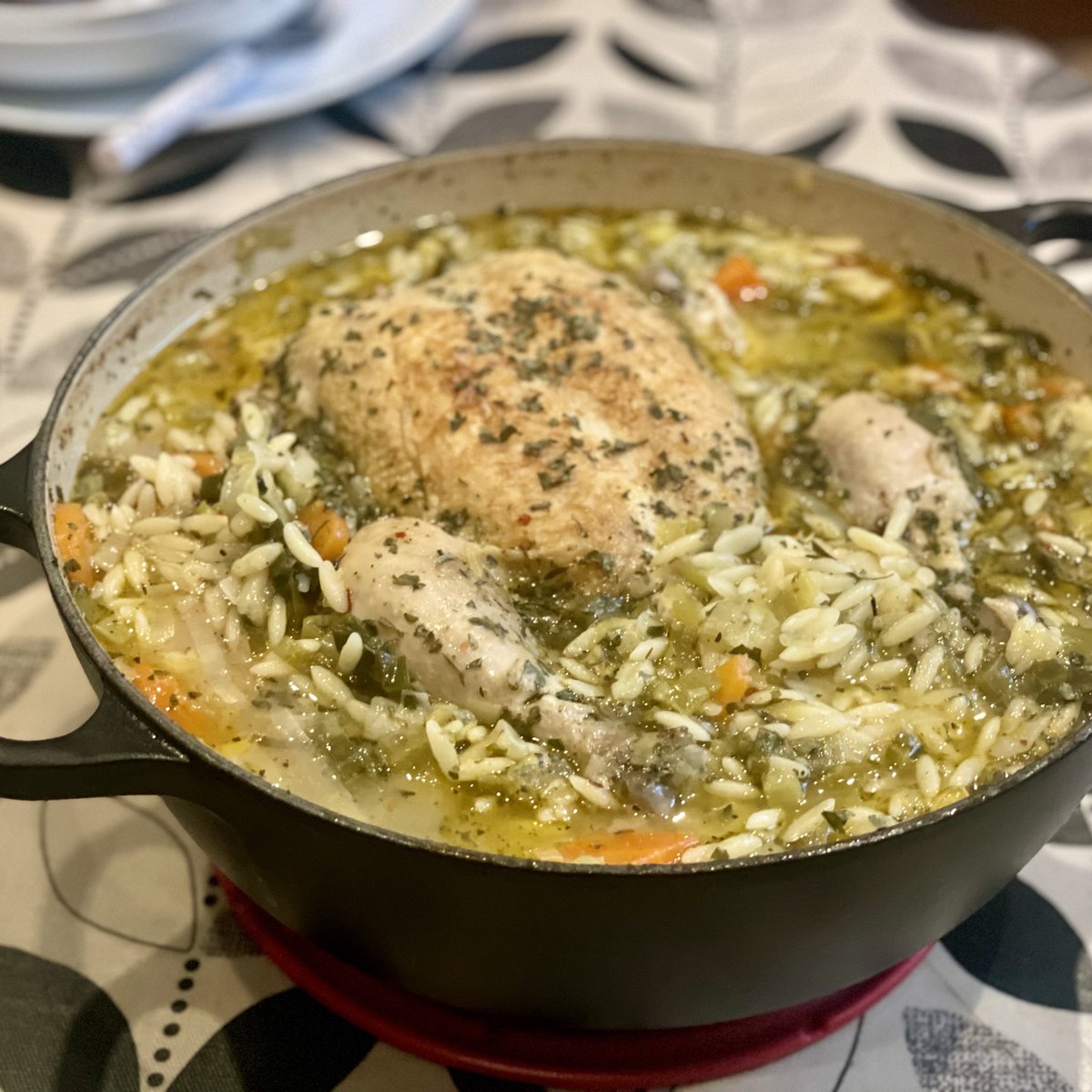 Chicken in a Pot With Lemon and Orzo. @Nigella_Lawson recipe. It was absolutely delicious and so filling. Lots of lovely spring flavours. My kids are so bored of the same meals on rotation (I am too to be honest). Thought I’d give this a try. Highly recommend! #recipeideas