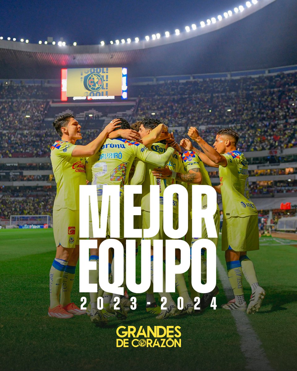Club América, el MEJOR EQUIPO de la temporada 2023-2024 en la @LigaBBVAMX. Todos juntos y sin duda alguna, somos #GrandesDeCorazón. 💙💛 Vamos por la 15.