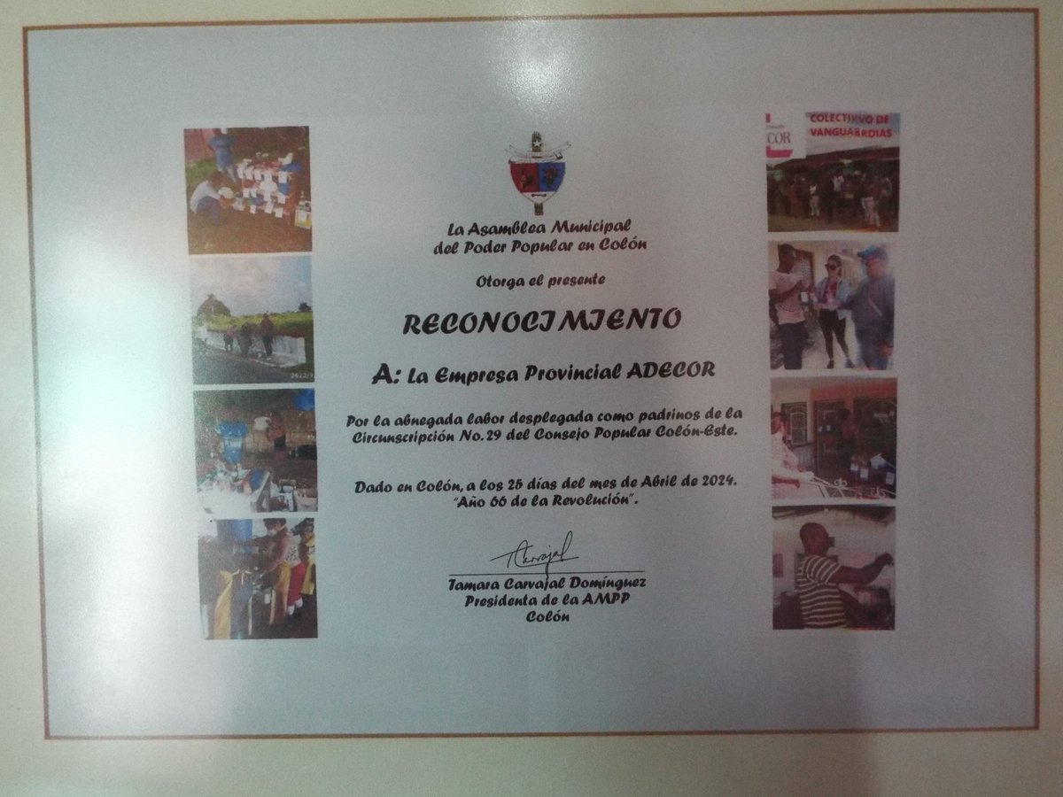 👉Recibe la #EmpresaAdecor  reconocimiento por parte de la Asamblea del Poder Popular en Colón  por la destacada labor que  realizan para  atender la circunscripción #29 del Consejo Popular Colón -Este.
#MatancerosEnVictoria #ColonEnVictoria
#GenteQueSuma