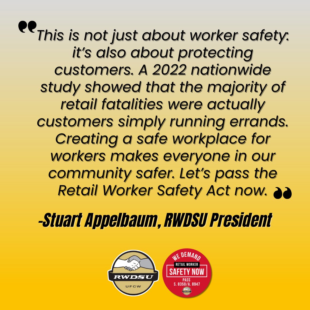 “A 2022 nationwide study showed that the majority of retail fatalities were actually customers simply running errands. Creating a safe workplace for workers makes everyone in our community safer.” @sappelbaum on why we’re fighting for the #RetailWorkerSafety Act in New York!