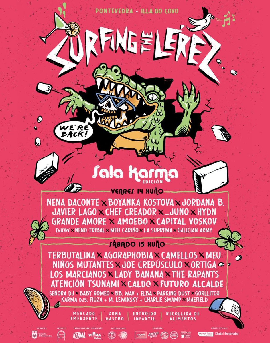 O Surfing The Lérez pecha o seu cartel con incorporacións tan interesantes como as de @jordanabmusica, @capitalvoskov, hydn, @Terbutalina , _juno, Futuro Alcalde ou Agoraphobia. E, ollo, entrada de balde!