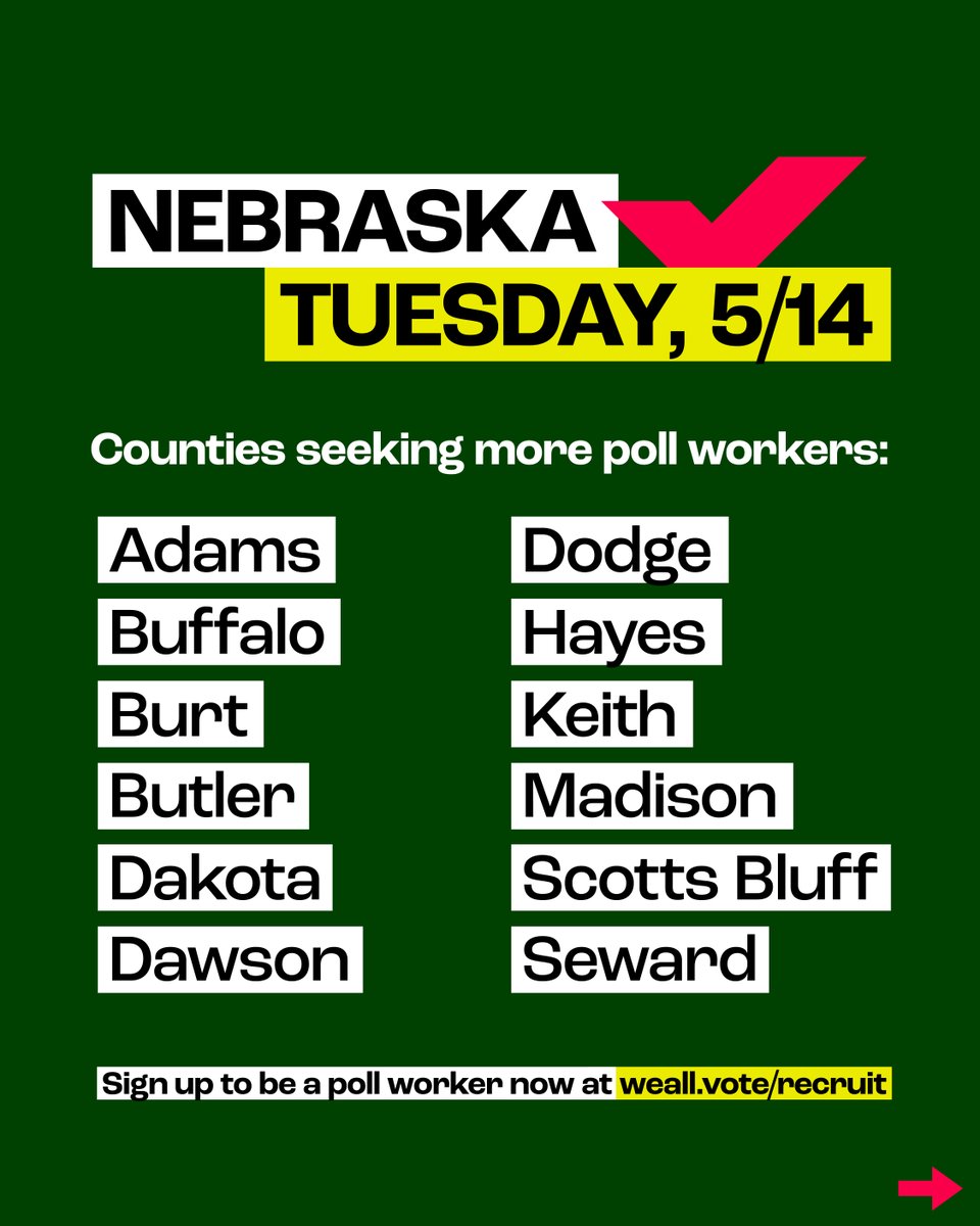 Election officials in Texas, Indiana, and Nebraska are seeking more poll workers to check in voters and help manage polling places for upcoming elections. You could even get PAID!

Check out the states still in need of support below, and sign up NOW at weall.vote/recruit.