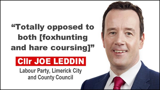 “Totally opposed to both [foxhunting and hare coursing]” - #LE2024 candidate Cllr Joe Leddin @JLeddin (Labour Party, #Limerick City West) banbloodsports.wordpress.com/2019/11/04/lim… #LE24 Support compassionate candidates