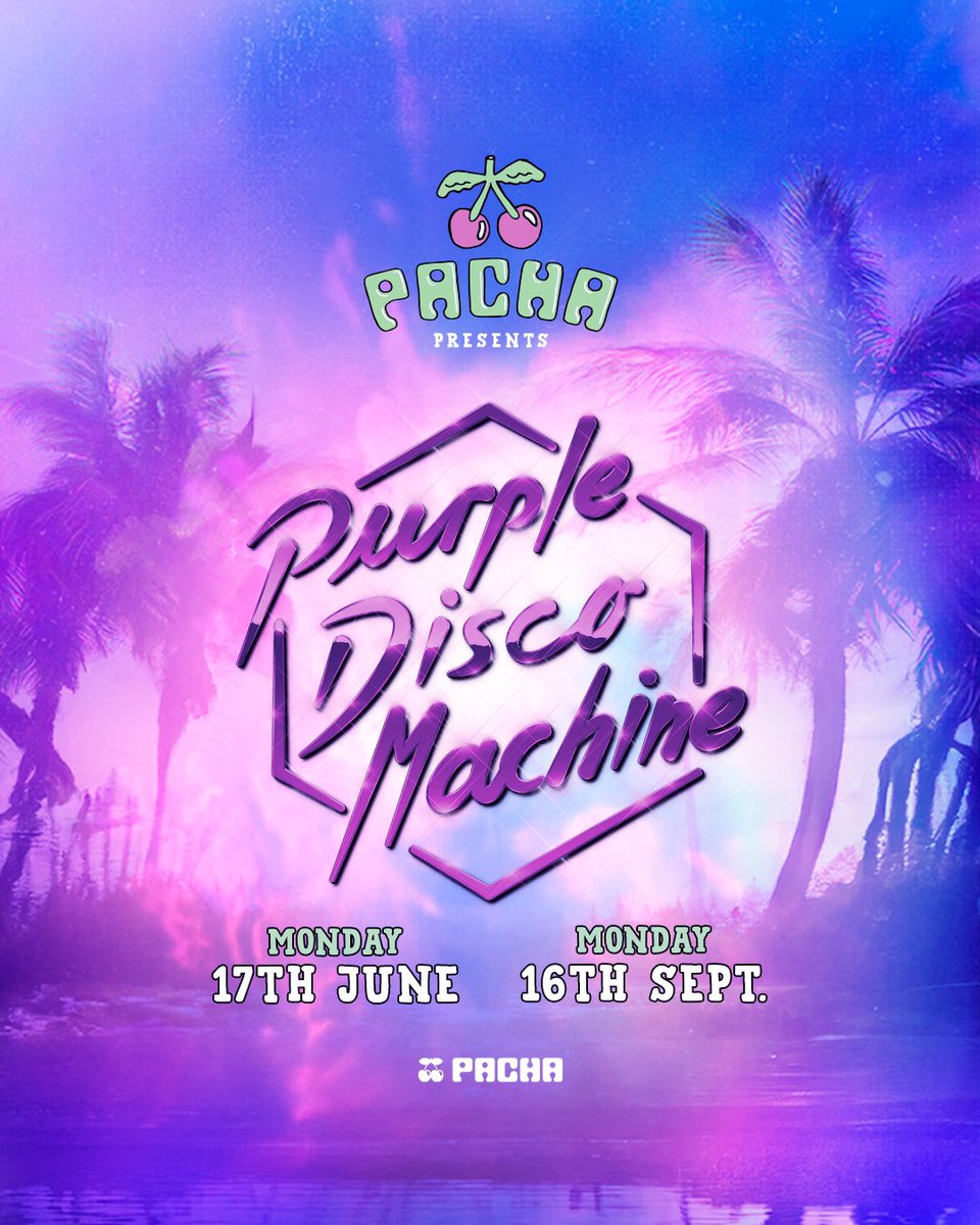 I am so excited to take over the legendary @pacha Ibiza for two unforgettable nights this summer 🍒💜 🪩 June 17th & September 16th - who of you guys is gonna be there? 🕺🏽 Tickets: pacha.com/artist/purple-…