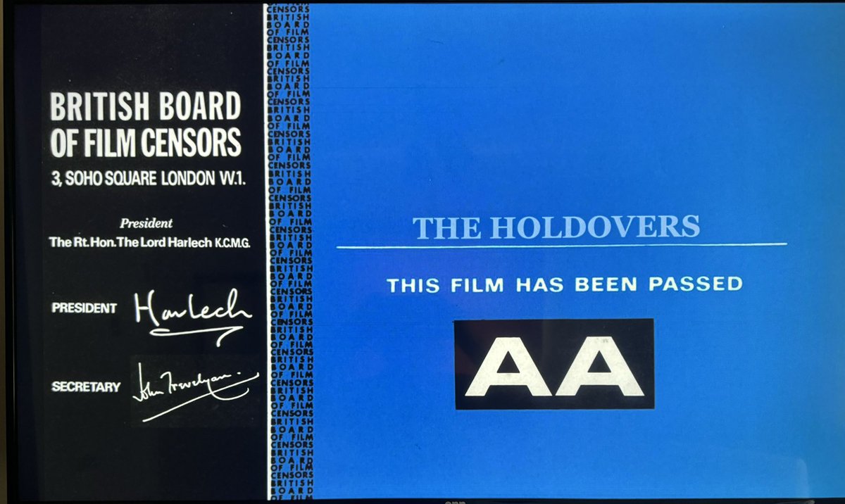 I love that the UK exclusive 4K of the excellent The Holdovers via @DazzlerMedia starts with an era appropriate #bbfc cert card. When I saw this in the theater here in the States, the #MPAA card was a nice touch. But this - Bravo! Very nostalgic! #FilmX #PhysicalMedia