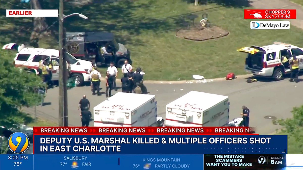 BREAKING/MULTIPLE POLICE SHOT: Multiple law enforcement officers have been injured in #Charlotte, NC this afternoon. Police and a U.S. Marshals Task Force were involved in an investigation when they were shot upon. No word on how many injuries. @wsoctv is reporting a deputy U.S.…