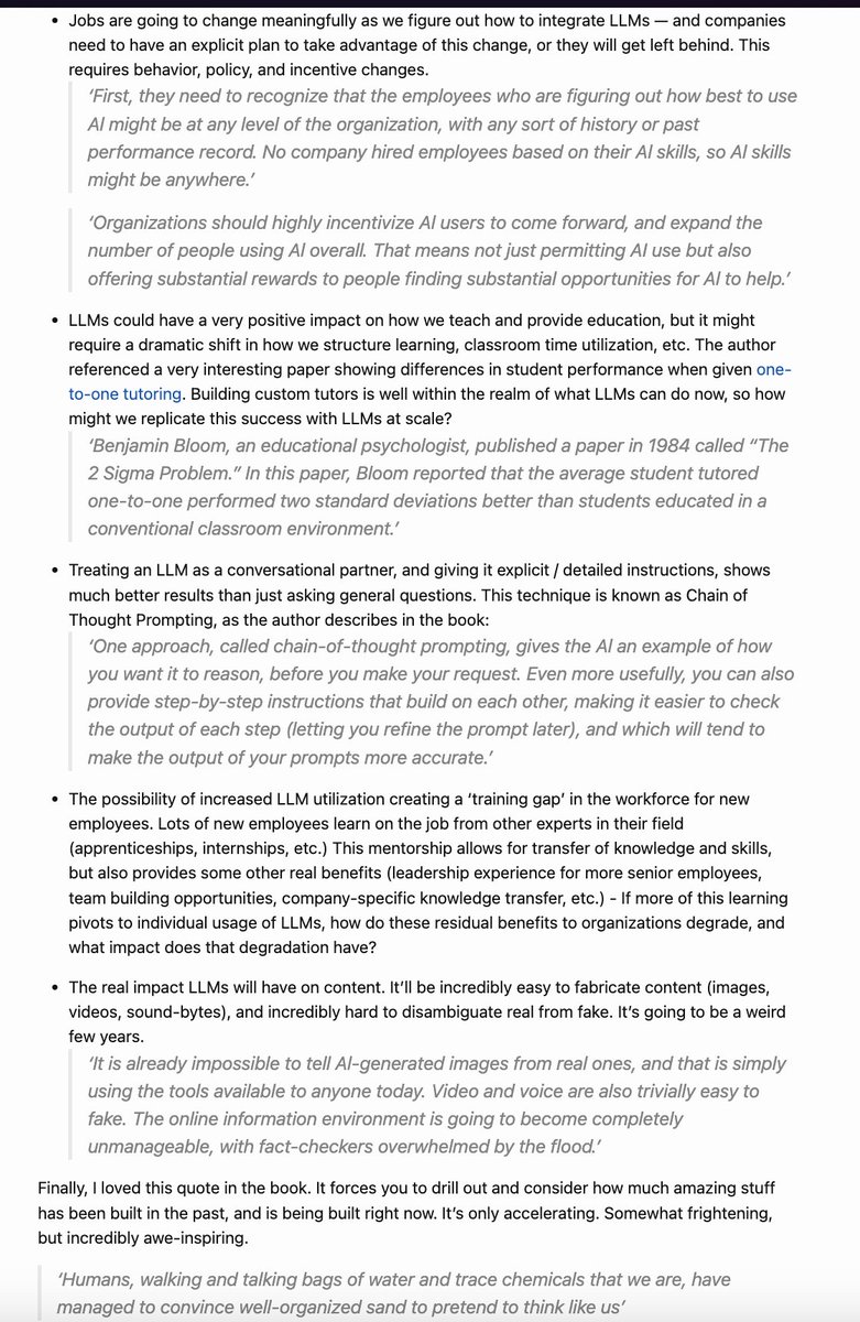 Wrote some notes on Co-Intelligence, a new book out by @emollick . Overall, a fantastic read. I'm grateful for all of the great stuff he finds and shares out about LLMs mattstockton.com/2024/04/29/coi…