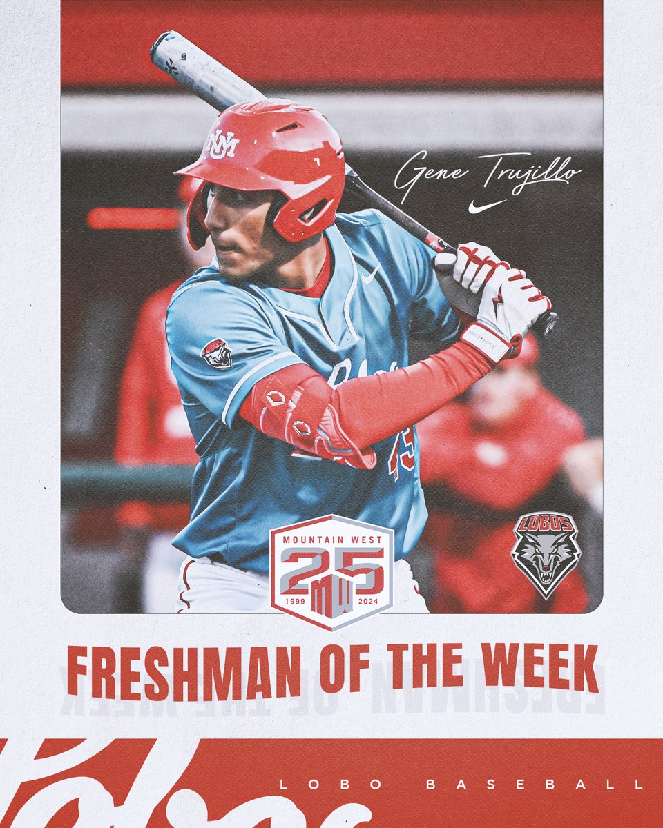 Gene Trujillo: 𝙈𝙒 𝙁𝙧𝙚𝙨𝙝𝙢𝙖𝙣 𝙤𝙛 𝙩𝙝𝙚 𝙒𝙚𝙚𝙠 🧢

Trujillo made the most out of pinch-hit plate appearances this week, batting .500 with a huge 3-run homer against the Aztecs on Saturday!

READ🗞️: t.ly/XKWm4