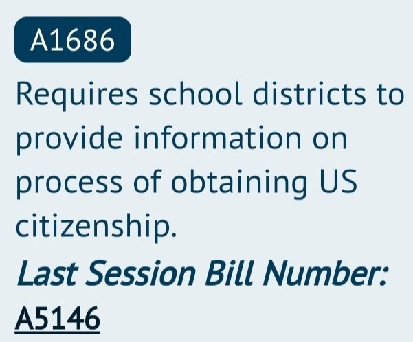 🚨🤔 - ABSURD NJ BILL #75 A1686 - REQUIRES school districts to provide information on the process of obtaining US citizenship. FOR WHOM MIGHT I ASK? Because unless there is an impending influx of illegal aliens coming to NJ, they wouldn't push a law requiring this. 🤬