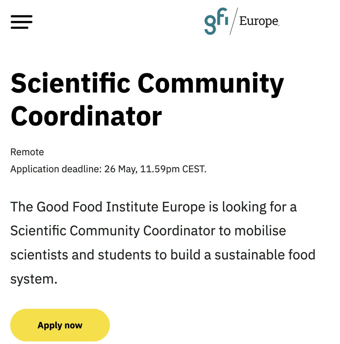 🌟 Dream Job Alert: @GoodFoodEurope is hiring a Scientific Community Coordinator! Your mission? Engage scientists & educators in Denmark, Sweden, Finland, Germany, Netherlands & Belgium to boost alt protein research. 🌍 Please spread the word: gfieurope.org/careers/scient…