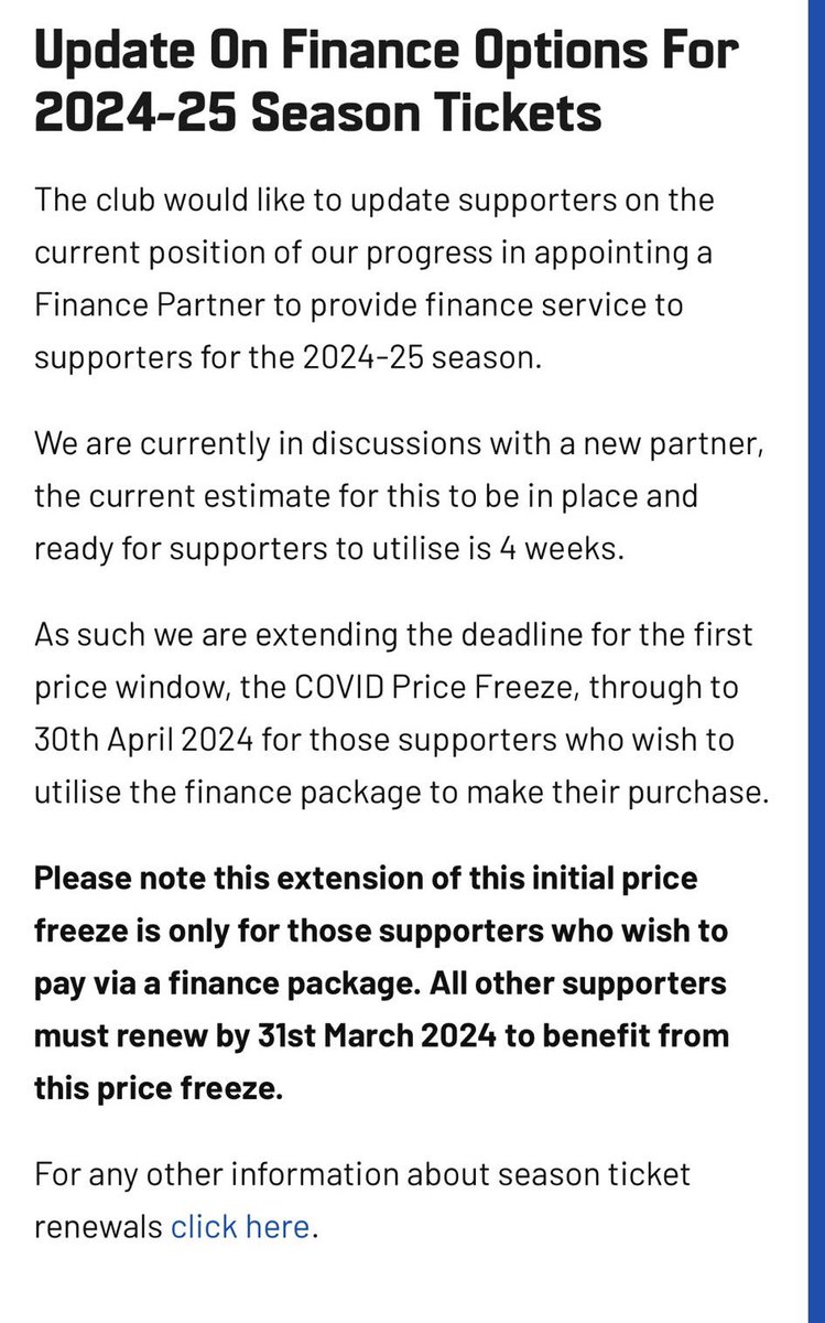 JDouglass90's tweet photo. @ThePoshTickets Hi is there any update on finance being available for season ticket purchases? Thank you https://t.co/WdRgvpv1m3