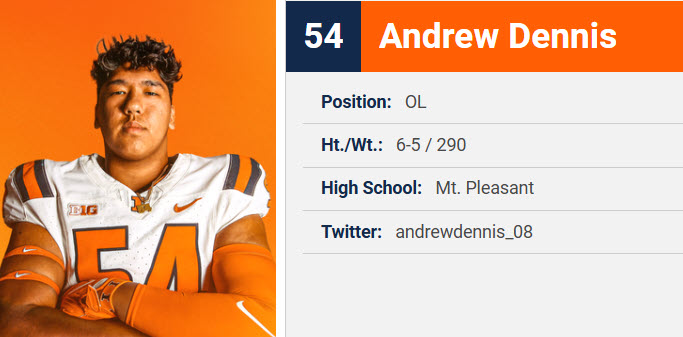 Illinois OL Andrew Dennis entered the portal. He was a four-star recruit in the 2024 class.