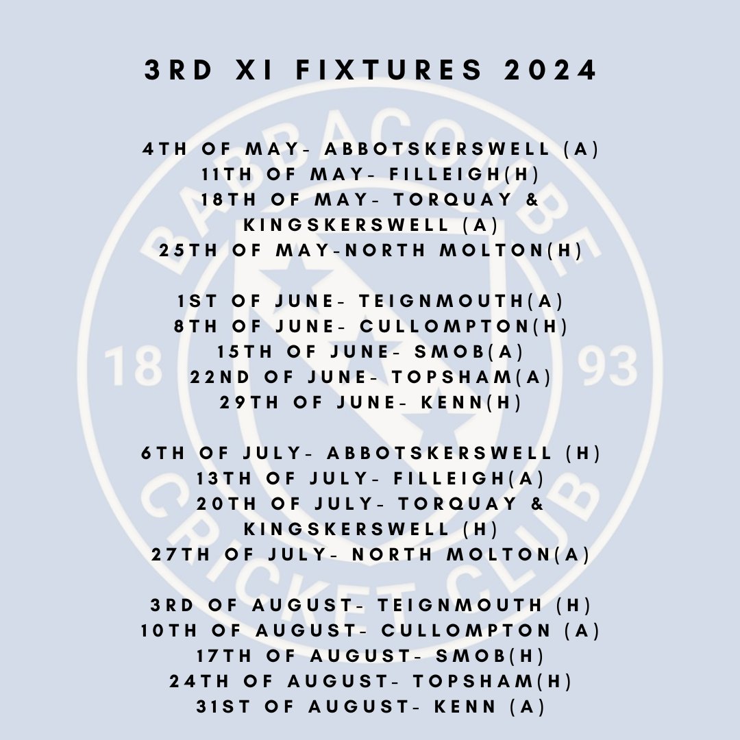League Fixtures for all 3 sides this summer! Up the Babbs!🏏
