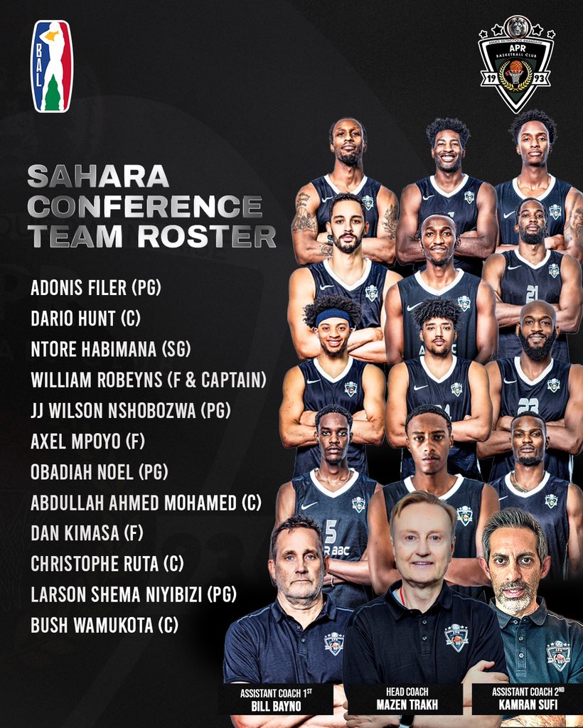 Here is the final Roster of @APRBBC_Official for #SaharaConference in Dakar - Senegal🇸🇳 Here we goo #LionsForTheBal🇷🇼 @Emanzi20 @DanielOkwee People Will Ask for water😂 #KTSports