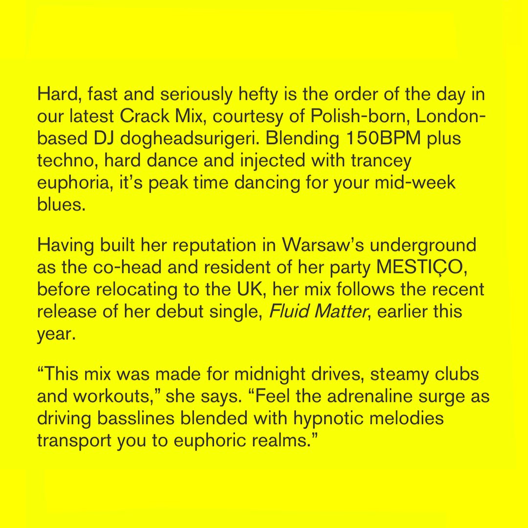Ladies and gentlemen I’m proud to announce that my mix for @crackmagazine is out today! 😮‍💨 Music for afters, midnight drives or 8am aimless wanderings 🥹 Selection of my recently fav speedy trance and techno 🤤🤤🤤 on.soundcloud.com/eoiXkzUNcQz8dU…
