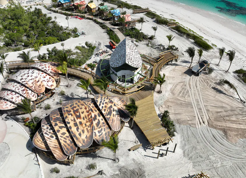 Disney Cruise Line shared photos of the construction at Lookout Cay at Lighthouse Point, including a new look at the Serenity Bay Cabanas and the lunch spot True-True Too BBQ. The new Disney Cruise Line destination opens in June.