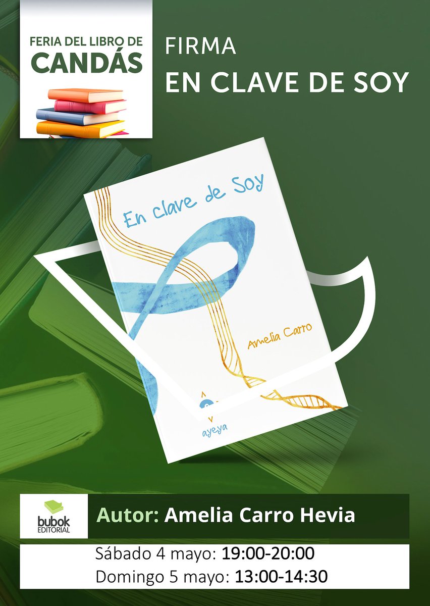 FERIA DEL LIBRO CANDÁS 2024
📍Antigua fábrica de Ortiz
📚 Firma de mi cuarto libro «En clave de Soy»,
Caseta Librería Asgaya
Editorial Bubok
📅4 mayo: 19:00-20:00 h
📅5 mayo: 13:00-14:30 h
¡Os espero!

#ayeya #espacioayeya #autortotal #actrizvital #feriadellibro #enclavedesoy