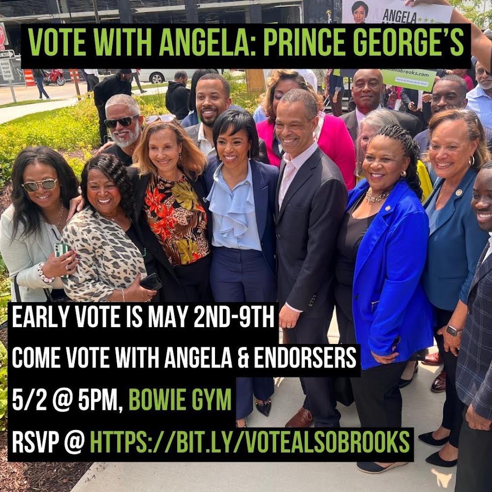 Prince George’s! Early vote starts Thursday! Join me & special guests and come vote early! Sign up the link: mobilize.us/angelaalsobroo…