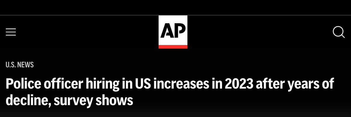 The natural progression of “defund the police:” after several years of diminished police forces and increased crime, a new surge of officers are hired to enforce law and order.