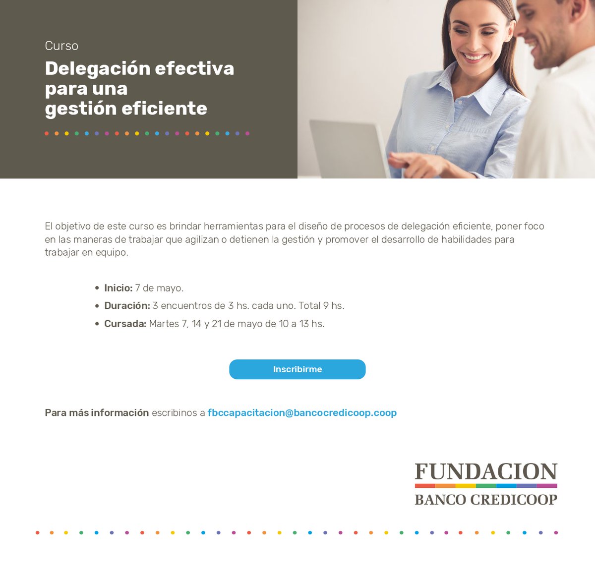 📌Últimos días para inscribirte en el Curso "Delegación efectiva para una gestión eficiente".
📎Inicia el martes 7 de #mayo
👉Inscripción y más información en:
fundacioncredicoop.com.ar/delegacion-efe…
#delegacioneficiente #comunicaciónefectiva #trabajoenequipo #capacitacion