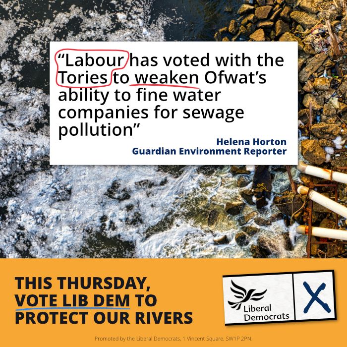 Last week, Liberal Democrats forced a vote in Parliament to fight plans to weaken the water regulator's ability to fine water companies for sewage dumping.