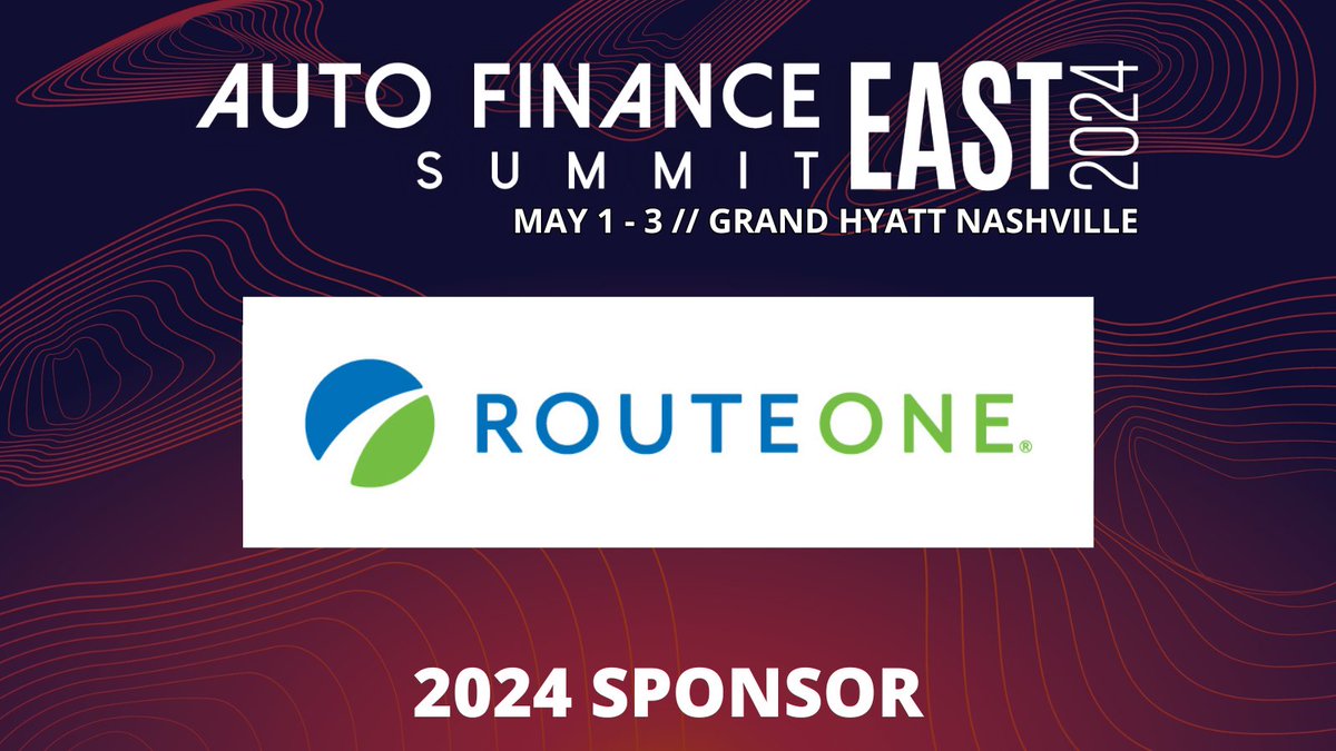 Thank you to @RouteOne for sponsoring Auto Finance Summit East! It's not too late to be part of the auto finance event making waves on the East Coast! Join RouteOne and many more in Nashville this Wednesday by registering today: hubs.la/Q02vq76L0