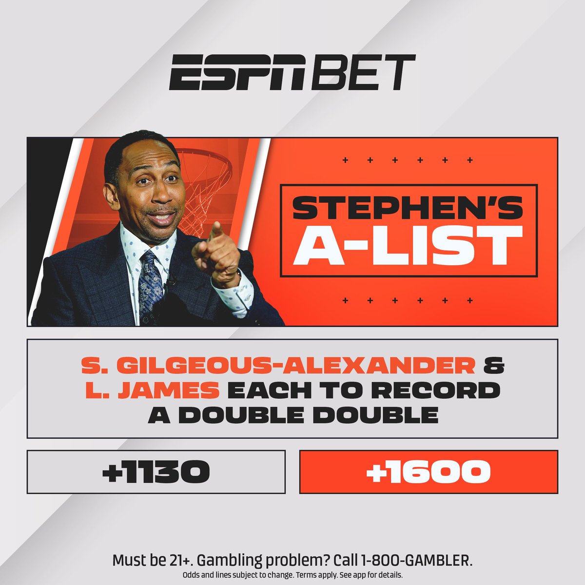 I’m looking at Shai and LeBron to both secure double doubles tonight. ￼ Are you riding with the A-List on @ESPNBet?! espnbet.app.link/KQaOxORkTGb?%2… #ad