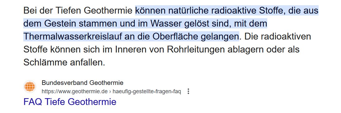 @UmweltBW Bei der tiefen Geothermie können radioaktive Stoffe aus dem Gestein in der Tiefe gelöst und zur Oberfläche transportiert werden: Was wird dagegen gemacht?