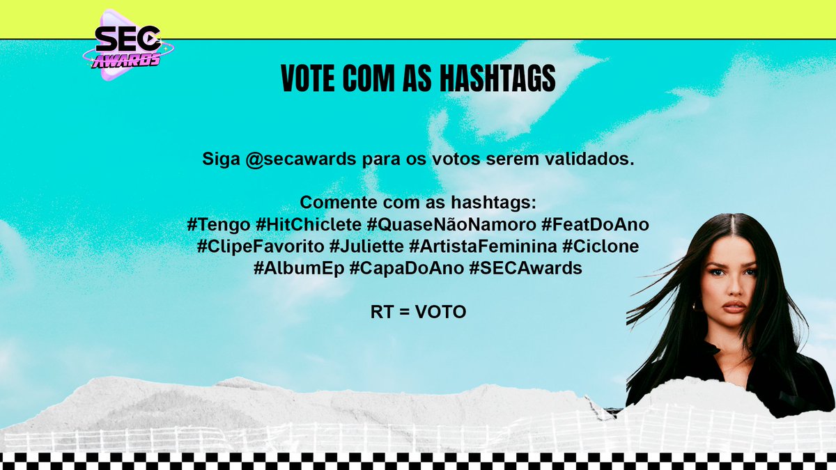 SUPER MUTIRÃO TAG: 🗳️ Mutirão SEC - Awards 🗳️ ⚠️ Comente com as hashtags e siga @secawards para validar os votos. #Tengo #HitChiclete #QuaseNãoNamoro #FeatDoAno #ClipeFavorito #Juliette #ArtistaFeminina #Ciclone #AlbumEp #CapaDoAno #SECAwards META: CINCO MIL VOTOS