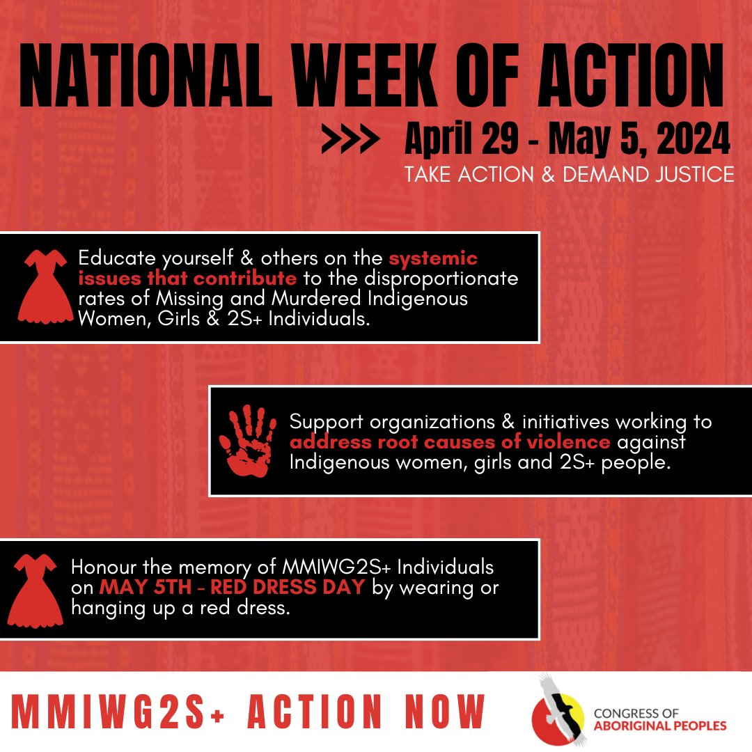 🚨It's National Week of Action for Missing and Murdered Indigenous Women, Girls, & 2S+ Individuals. 📢Learn how you can take action & be part of demanding change to end the ongoing genocide against Indigenous Peoples. #MMIW #MMIWR #MMIWRActionNow #cdnpoli #CanadaNews
