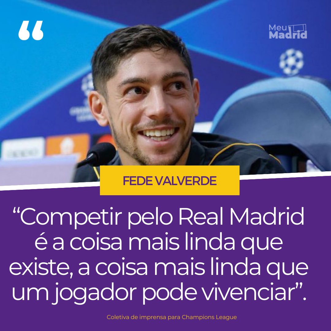 Em coletiva de imprensa hoje, @fedeevalverde expôs seu amor pelo clube “Competir pelo Real Madrid é a coisa mais linda que existe, a coisa mais linda que um jogador de futebol pode vivenciar”.