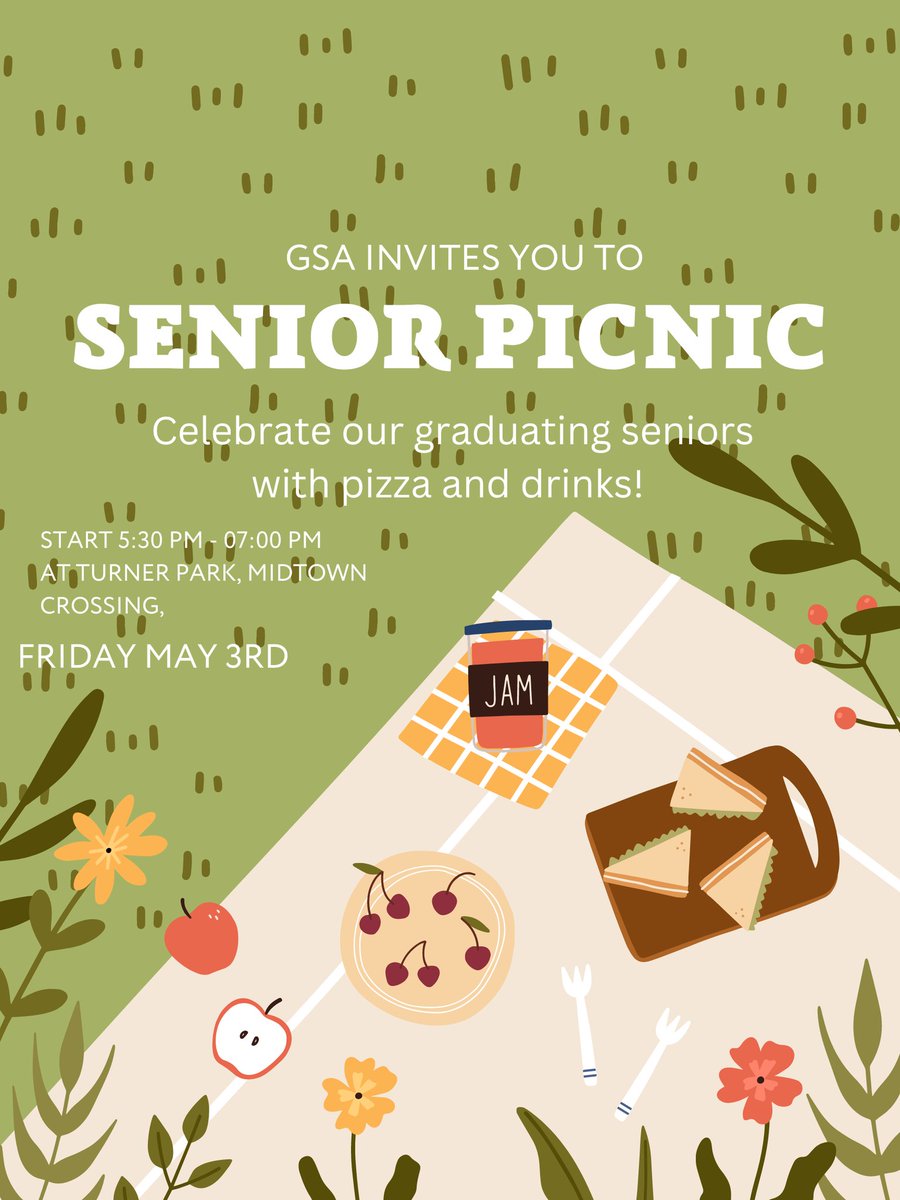 Calling seniors in GSA! Please join us to send you off on Friday. We will provide food!! DM me or contact Maggie so we can order your cords.