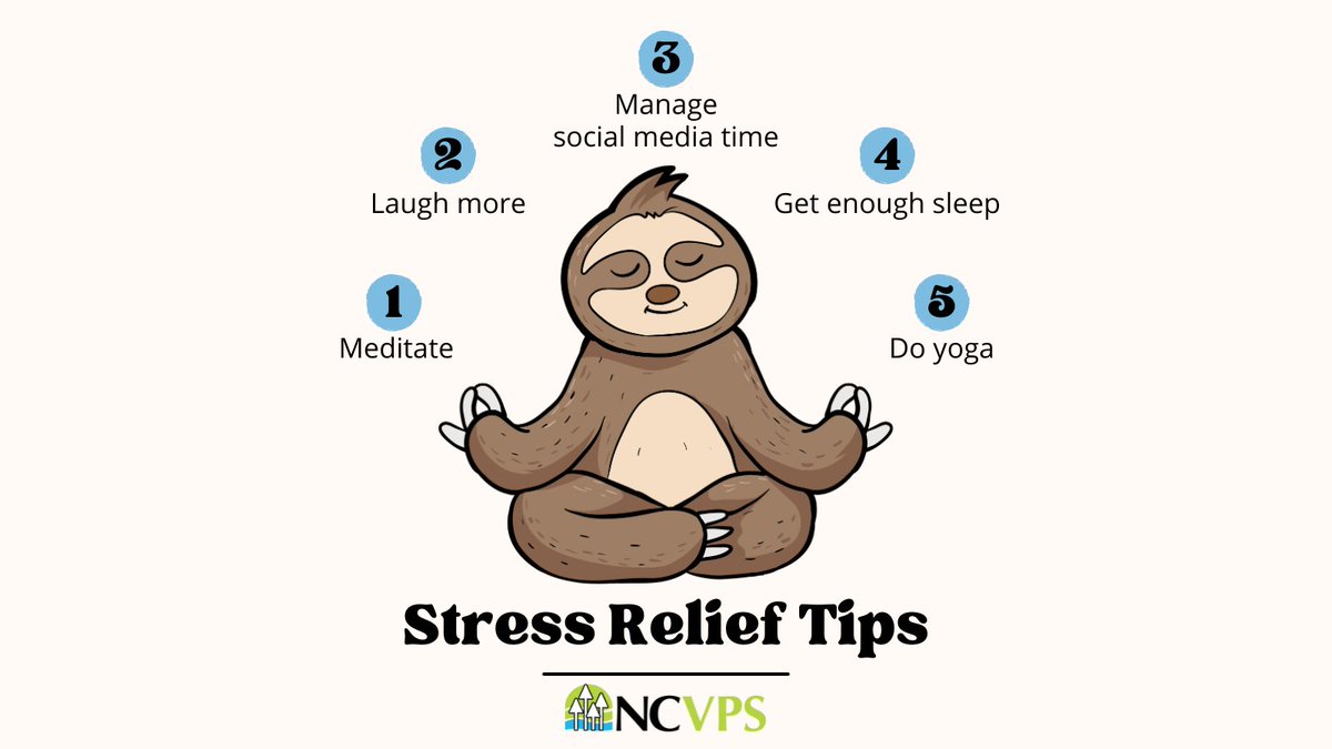 🗓 Though #NationalStressAwarenessMonth is coming to an end, the importance of our mental health is not, especially with exams approaching! Try these small adjustments to combat stress in your life! 🧘😂📵😴 #StressRelief #NCVPS #WeAreNCVPS
