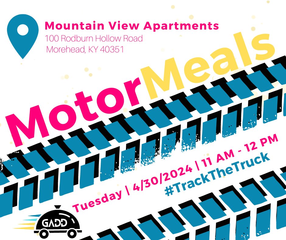 Celebrate the last day of April with #MotorMeals! We’ll be at Mountain View Apartments in Morehead tomorrow, seniors! #TrackTheTruck