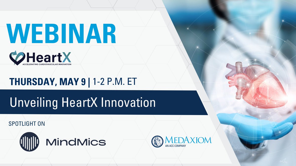 Register for the 1st of a 3-part webinar series featuring the innovative startups chosen for the 2023 HeartX Cohort! @MindMics delivers heart monitoring through vibrations detected in the ear canal! 🎧 Learn more: 📅 Thurs. May 9, 2024 🕐 1-2 pm ET 🔗 hubs.li/Q02vqlbz0