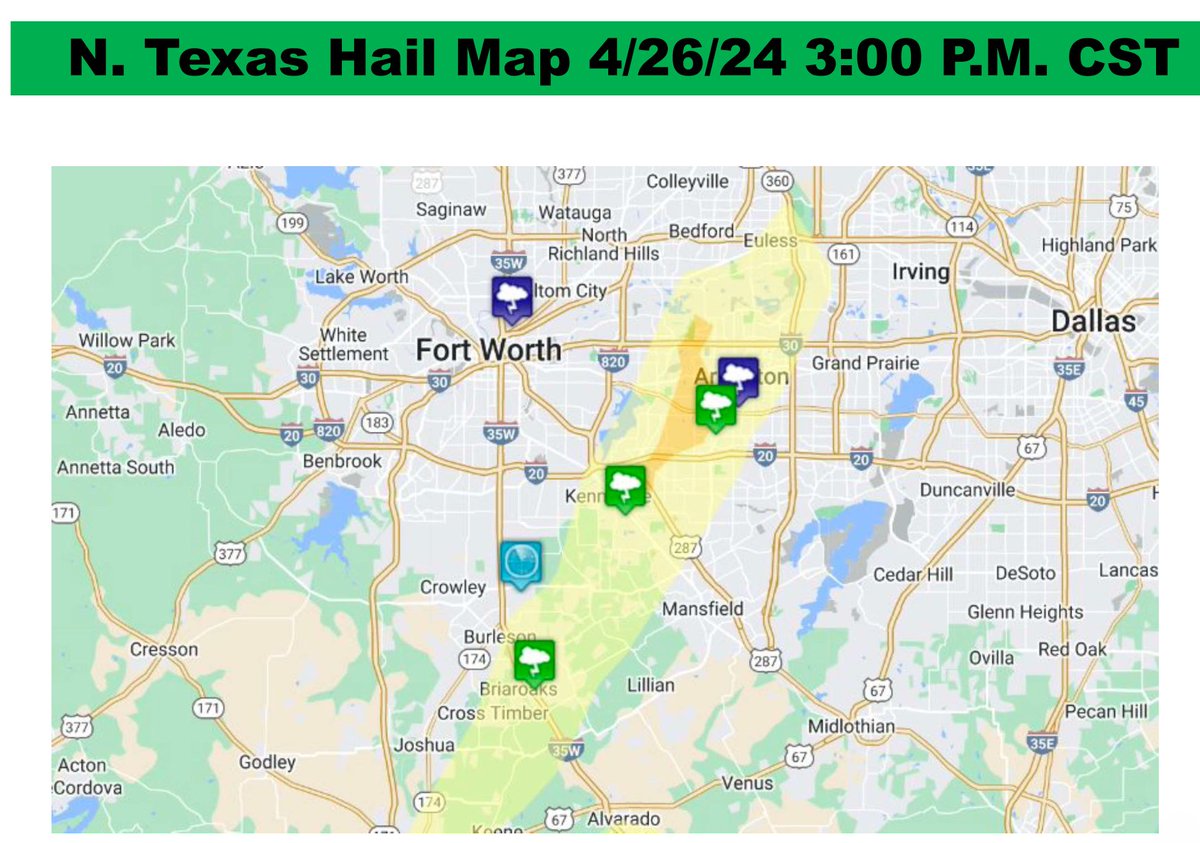 North Texas Hail Map from Last Friday, April 26 Storms from PROCO Roofing⛈️☔️
If you live in any of the areas reach out to @procoroof 🏠 
📲833-GO-PROCO
🧑‍💻procoroof.com
#roofing #roofinspection #northtexas #stormseason #procoroofing #shahairrealtor #shasellsrealestate