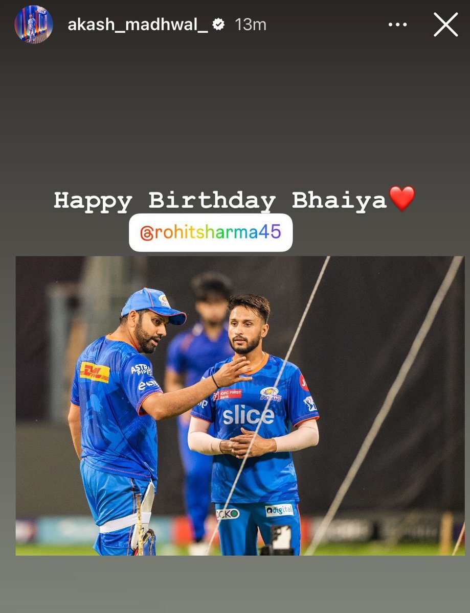 Akash Madhwal’s latest Instagram story for his Rohit Bhaiya 🫶 #HappyBirthdayRohit