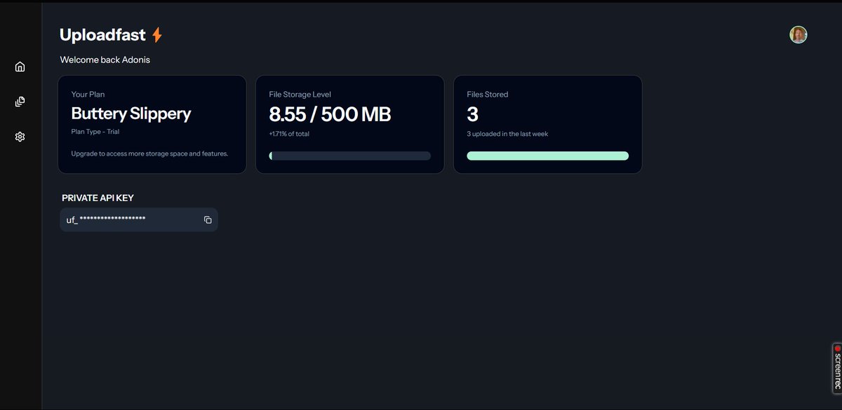 I'm cooking a new saas - Uploadfast⚡ 
Fixed some bugs, and added functionality for the logged-in user to see the files they have uploaded so far + some useful stats. 

Sveltekit makes things fast and productive while sticking to web standards, I learned so much!

#buildinpublic