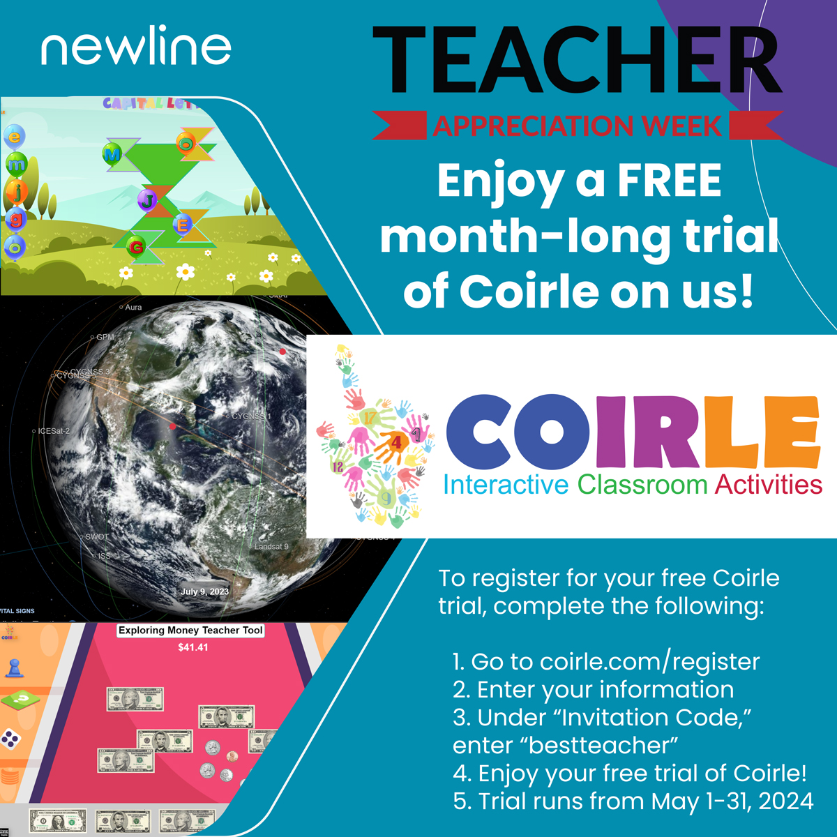 In honor of Teacher Appreciation Week (May 6-10), we are excited to offer a free Coirle trial! Try out Coirle FREE during the month of May by going to hubs.ly/Q02tMJss0 and entering the code “bestteacher.” Try it today!