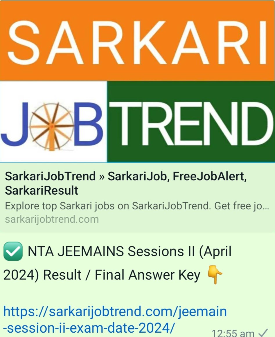 ✅ NTA JEEMAINS Sessions II (April 2024) Result / Final Answer Key 👇

sarkarijobtrend.com/jeemain-sessio…