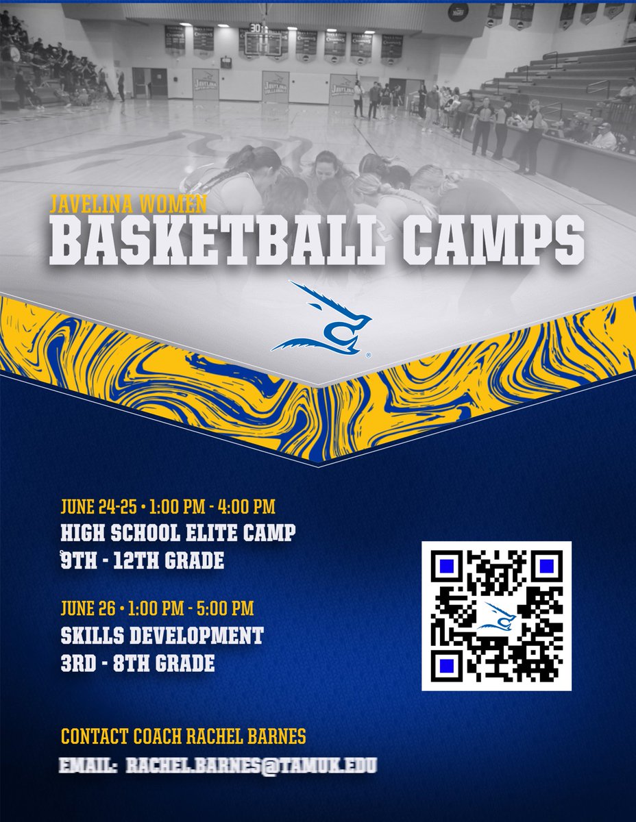 REGISTER FOR CAMP!!! June 24-25 High School ELITE Camp 9th-12th Graders June 26 Skills Development Camp 3rd-8th Graders Scan the QR code to register!!