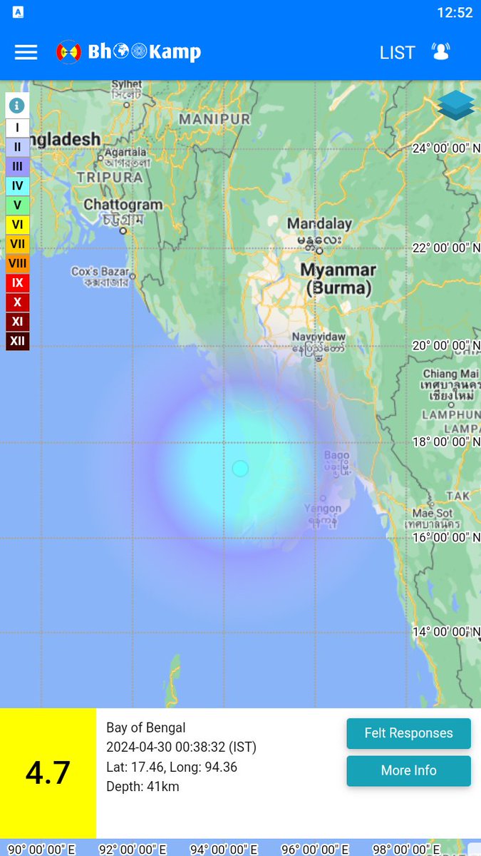 Earthquake of Magnitude:4.7, Occurred on 30-04-2024, 00:38:32 IST, Lat: 17.46 & Long: 94.36, Depth: 41 Km ,Location: Bay of Bengal for more information Download the BhooKamp App riseq.seismo.gov.in/riseq/Interact… @ndmaindia @Indiametdept @Dr_Mishra1966 @KirenRijiju @Ravi_MoES